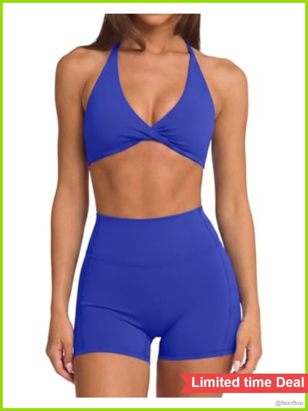 Women's 2-Piece Twist Front Yoga Set High Waist Biker Shorts Nylon Spandex
